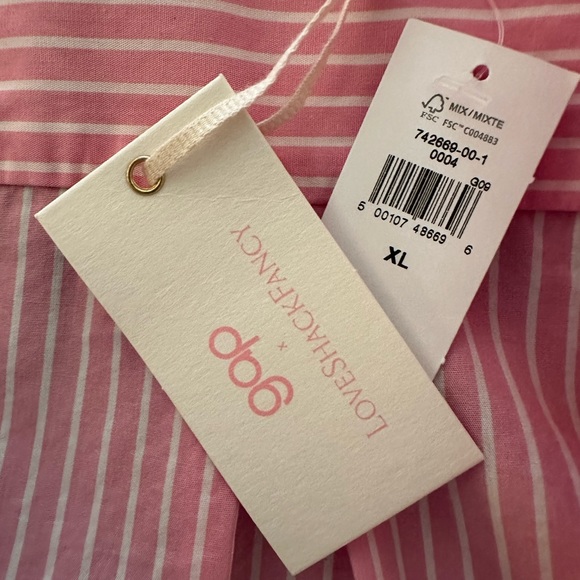 GAP x Love Shack Fancy Pink Pinstripe Shirt with Flower - Size XL - Picture 8 of 8